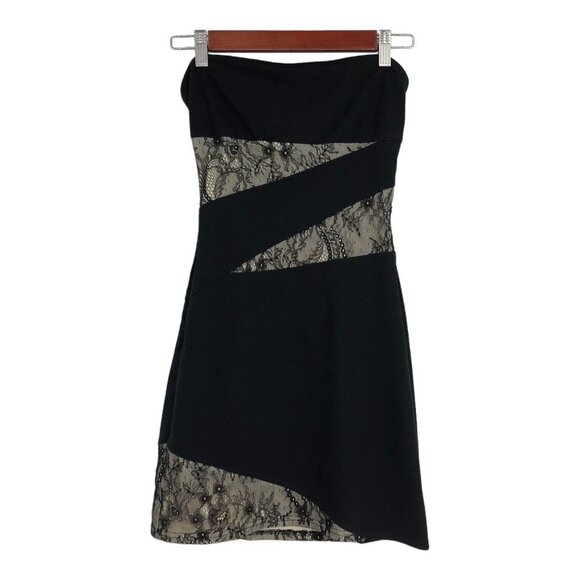 Guess Beige & Black Lace Strapless Mini Dress size 3 ~XS - Picture 2 of 16